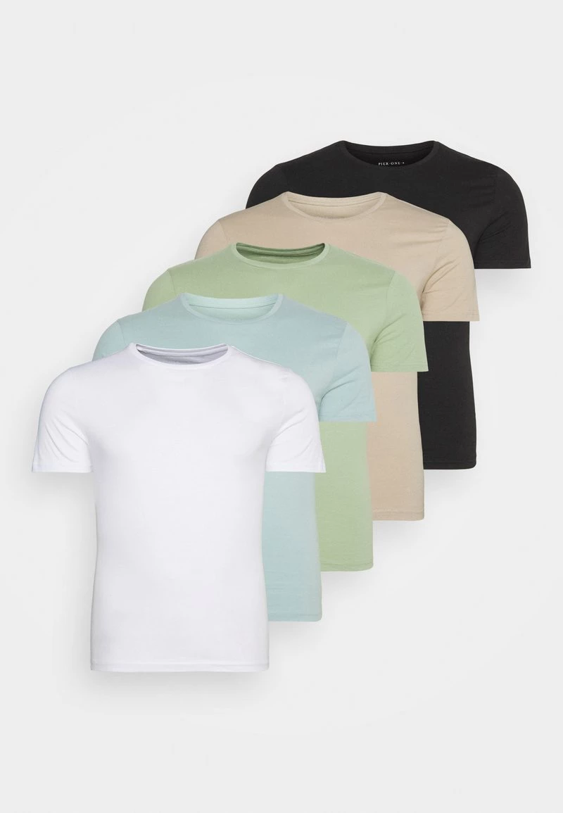 Pier One Hombre 5 PACK - Camiseta Básica - White/beige/black 3 Pier One Hombre 5 PACK - Camiseta Básica - White/beige/black