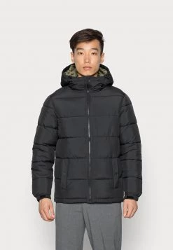 Pier One Hombre BASIC PUFFER JACKET WITH CONTRAST HOOD - Chaqueta De Invierno - Black/olive