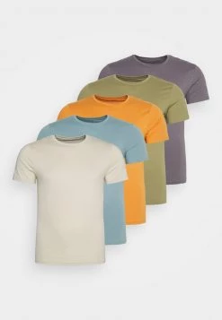 Pier One 5 PACK - Camiseta Básica - Orange/dark Blue/green, Hombre