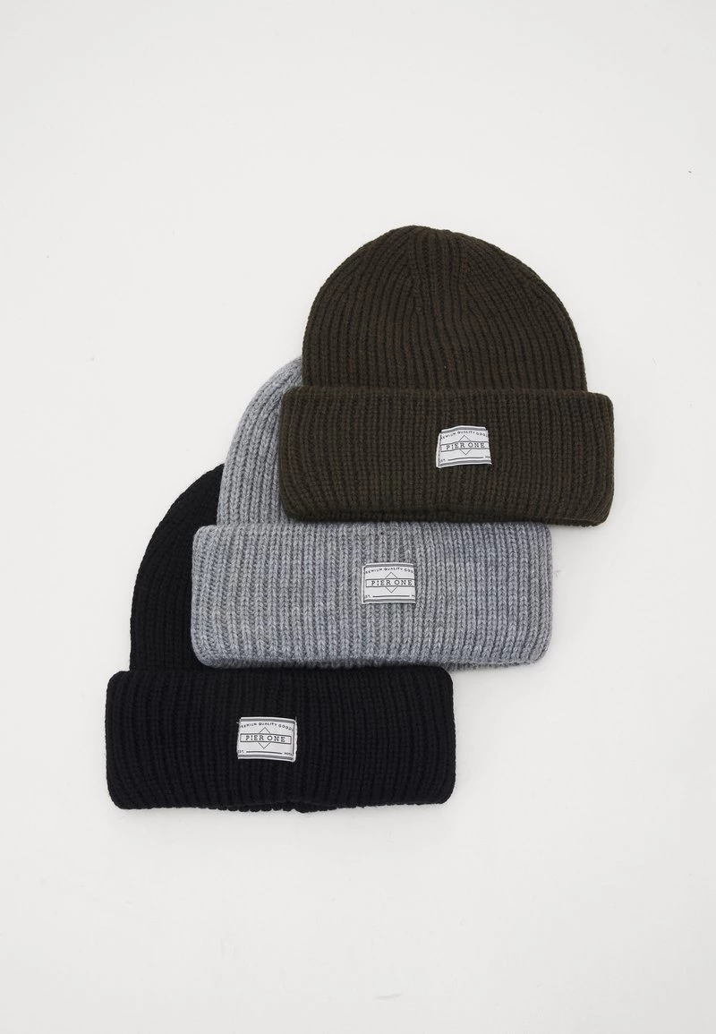 Pier One Unisexo 3 PACK UNISEX - Gorro - Black/grey/khaki 3 Pier One Unisexo 3 PACK UNISEX - Gorro - Black/grey/khaki