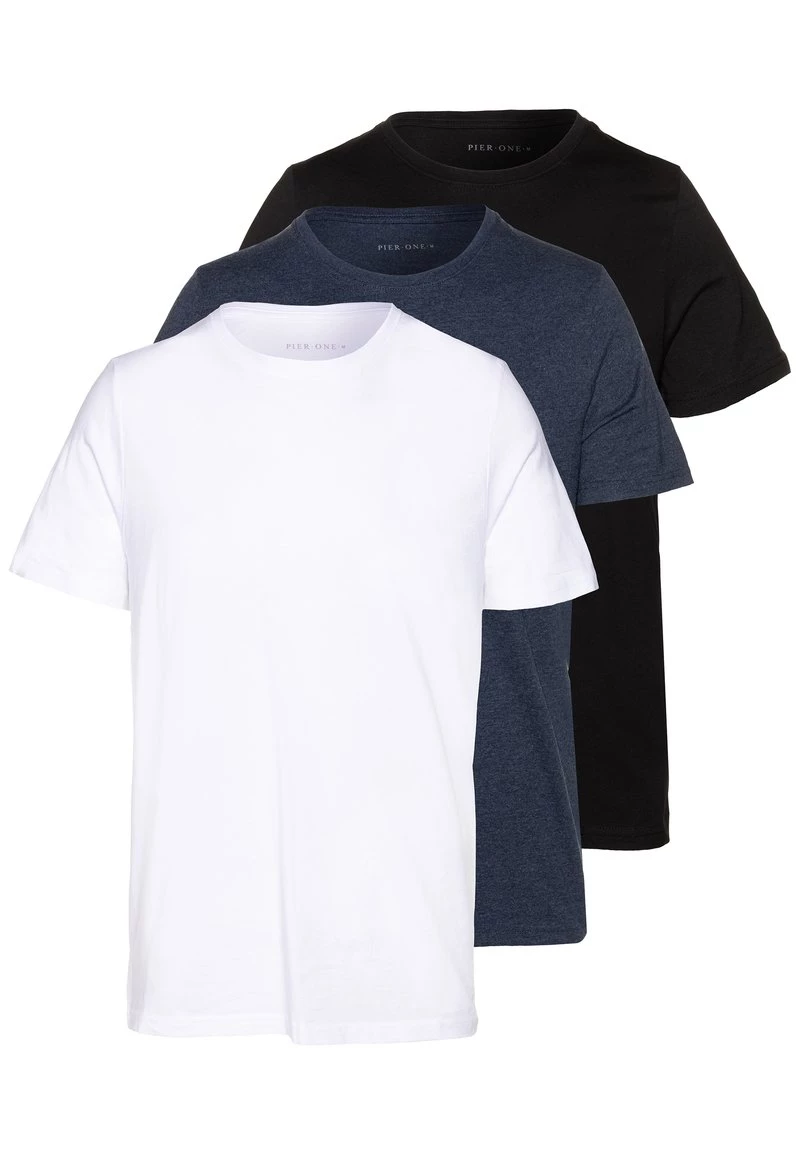 Pier One 3 PACK - Camiseta Básica - Black/white/blue, Hombre 3 Pier One 3 PACK - Camiseta Básica - Black/white/blue, Hombre