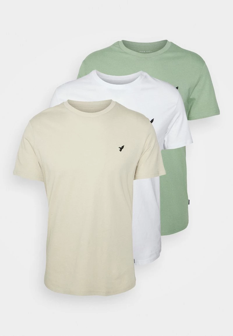 Pier One Unisexo BIRDIE - Camiseta Básica - White/off-white/green 3 Pier One Unisexo BIRDIE - Camiseta Básica - White/off-white/green