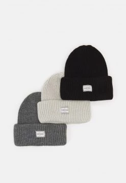 Pier One Unisexo 3 PACK UNISEX - Gorro - Black/dark Grey/off-white