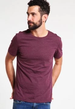 Pier One Hombre Camiseta Básica - Bordeaux Melange